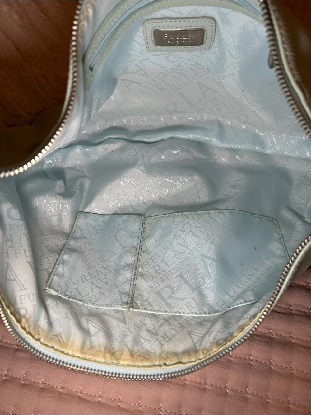 200. Furla Mint Green Pebbled Leather Hobo Bag with COA